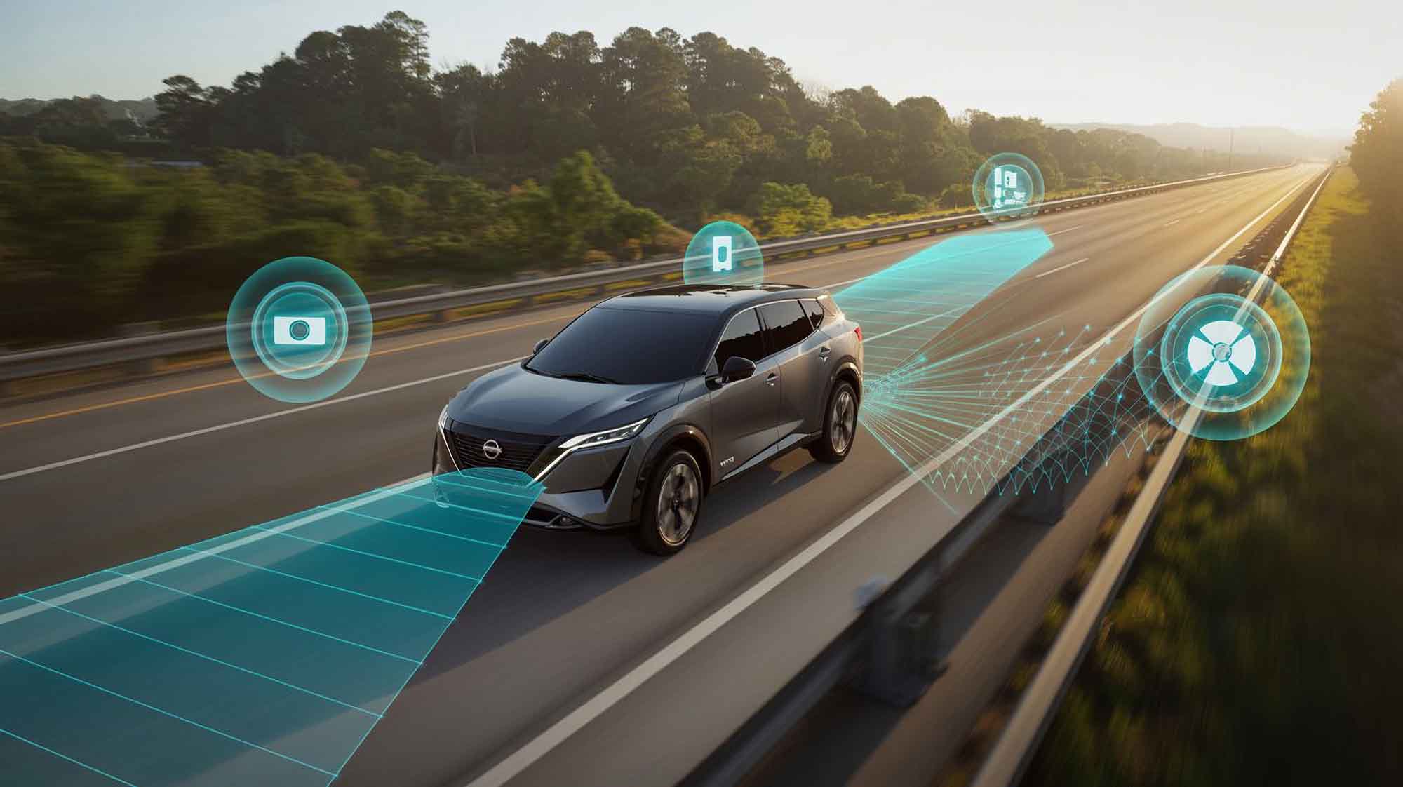 ADAS Calibration and Diagnostic Services - Nissan SUV on street showing sensors in system - Apex auto center 