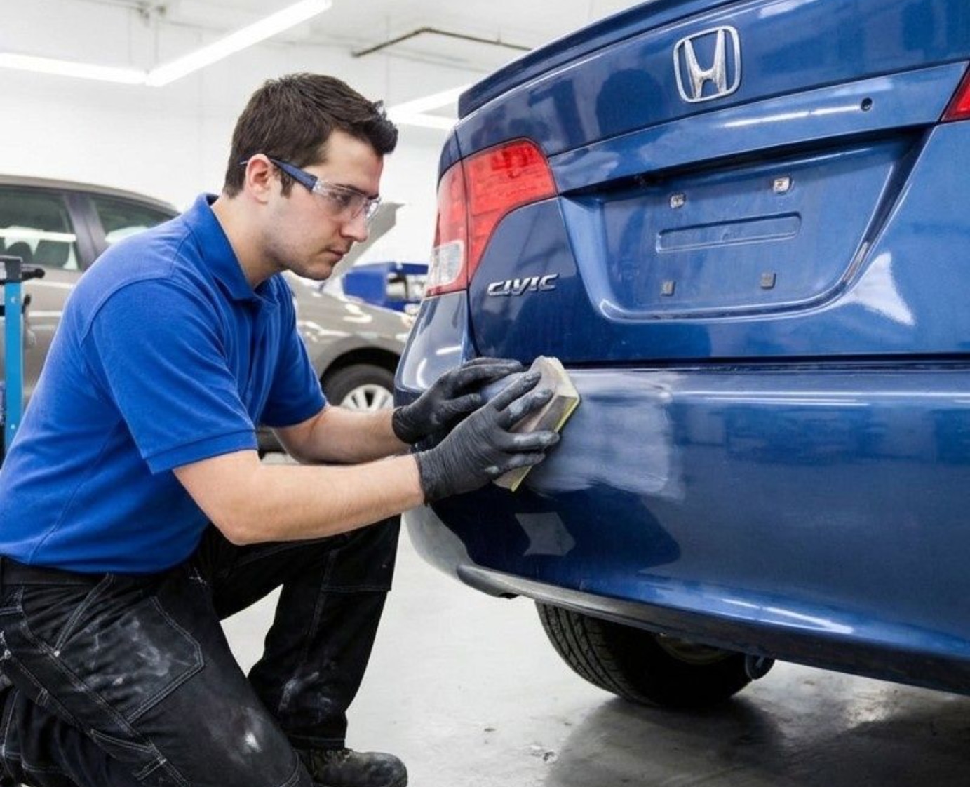 Bumper Repair tech working on honda bumper