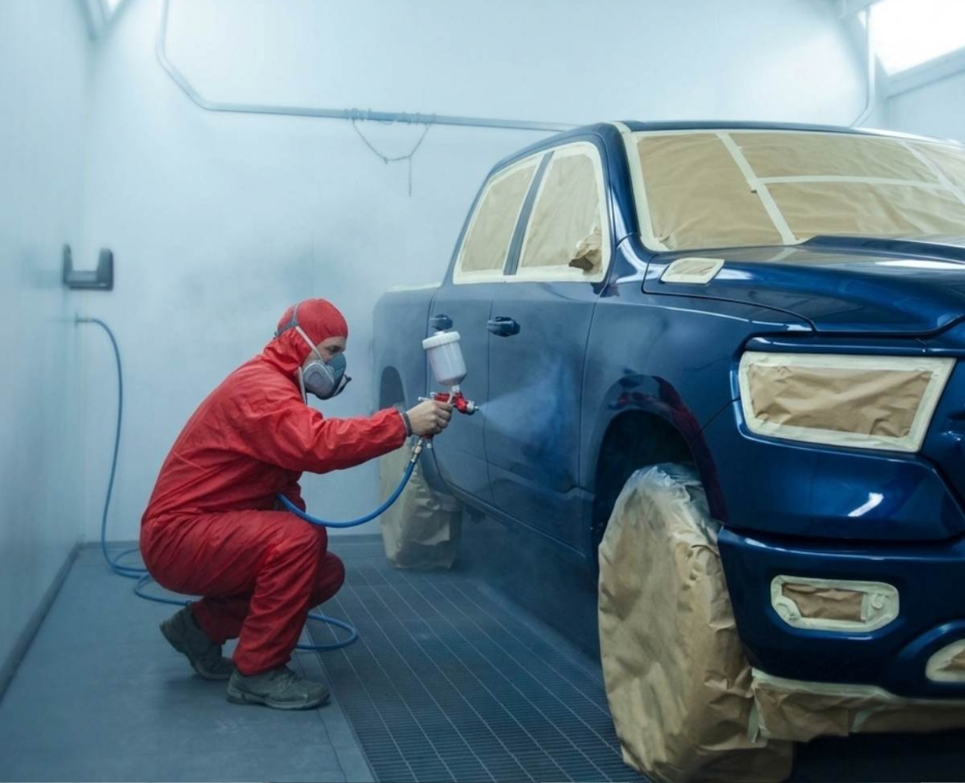 Framingham certified collision center ram in paintbooth